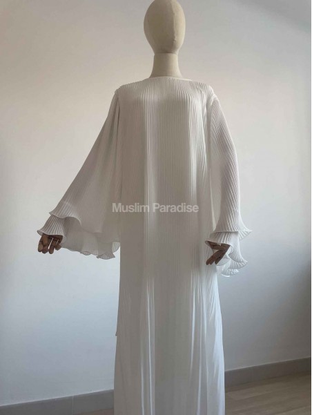 Abaya plissée à volants blanc