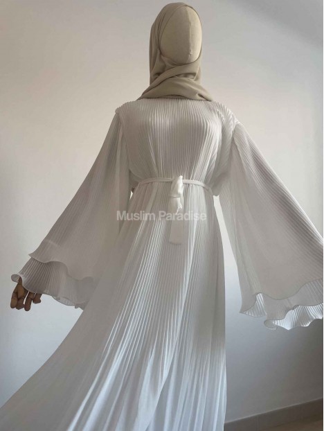 Robe longue plissée à volants blanc