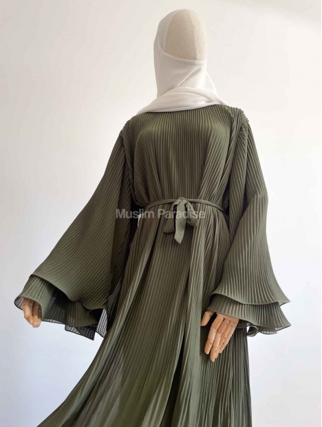 Abaya plissée à volants kaki