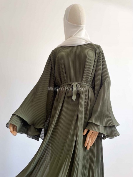 Abaya plissée à volants kaki