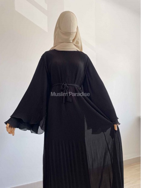 Robe longue plissée à volants noir