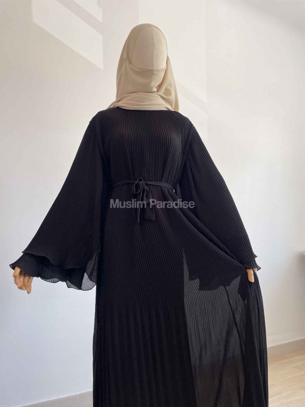 Robe longue plissée à volants noir