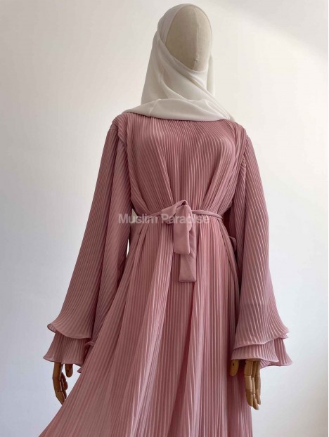 Abaya plissée à volants rose