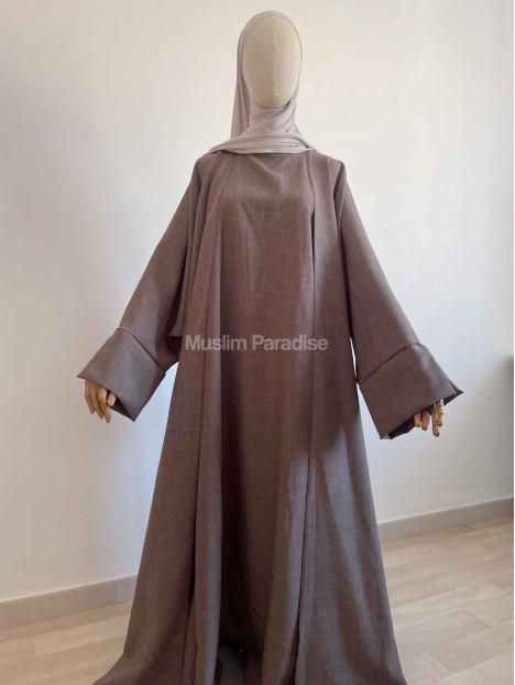 Ensemble abaya kimono lin taupe