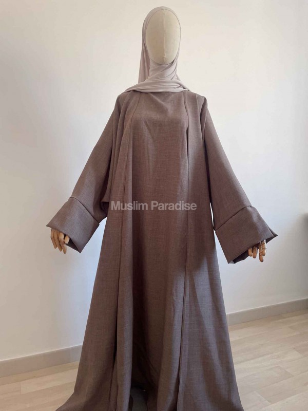 Ensemble abaya kimono lin taupe