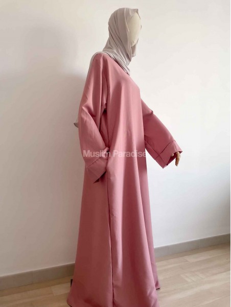 Abaya basique à poches rose