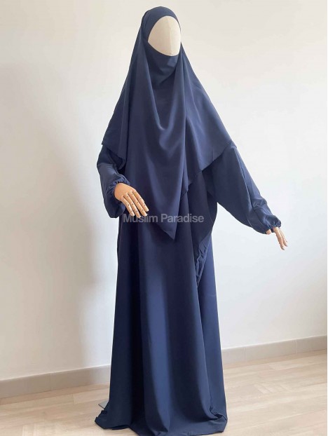 abaya soie de medine bleu marine