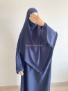 Ensemble abaya khimar soie de medine bleu marine