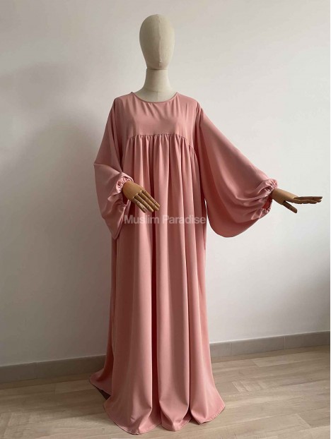 Abaya manches ballon rose clair