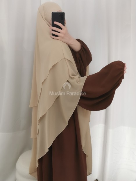 khimar mousseline 3 voiles beige