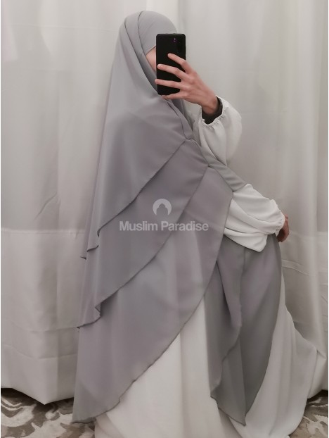 Khimar 3 voiles pas cher gris