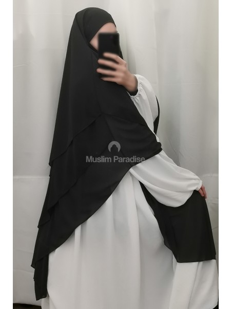 Khimar mousseline 3 voiles noir
