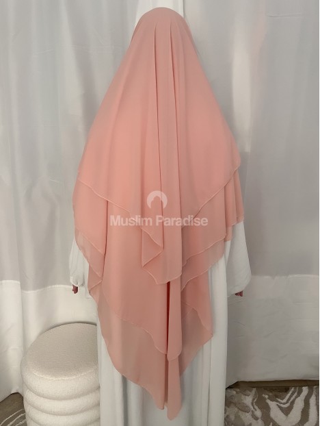 Khimar mousseline 3 voiles rose