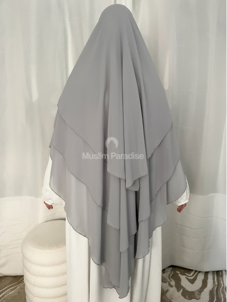 Khimar Mousseline 3 voiles gris