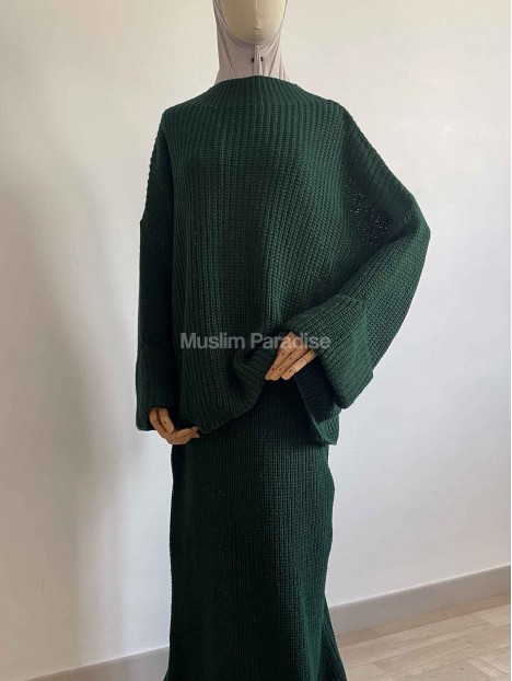 Ensemble Pull Jupe Maille Vert Sapin