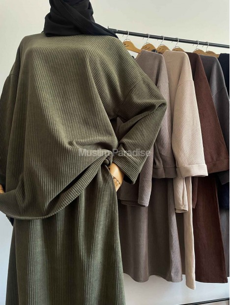 Ensemble jupe velour kaki