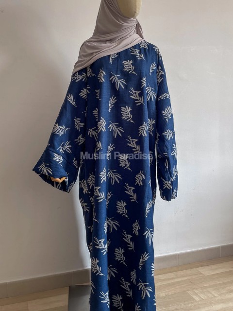 Abaya imprimé feuillage bleu marine