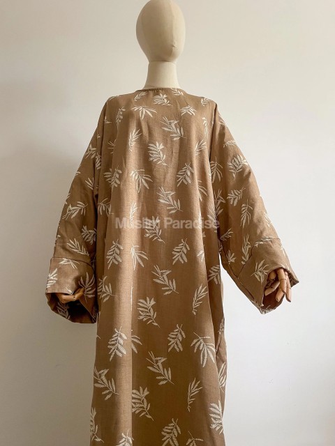 Abaya imprimé feuillage beige