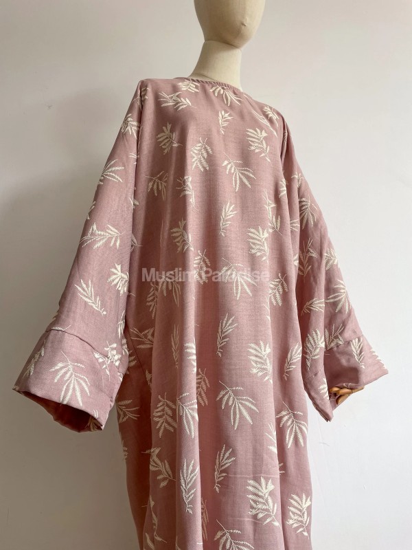 Abaya imprimé feuillage rose