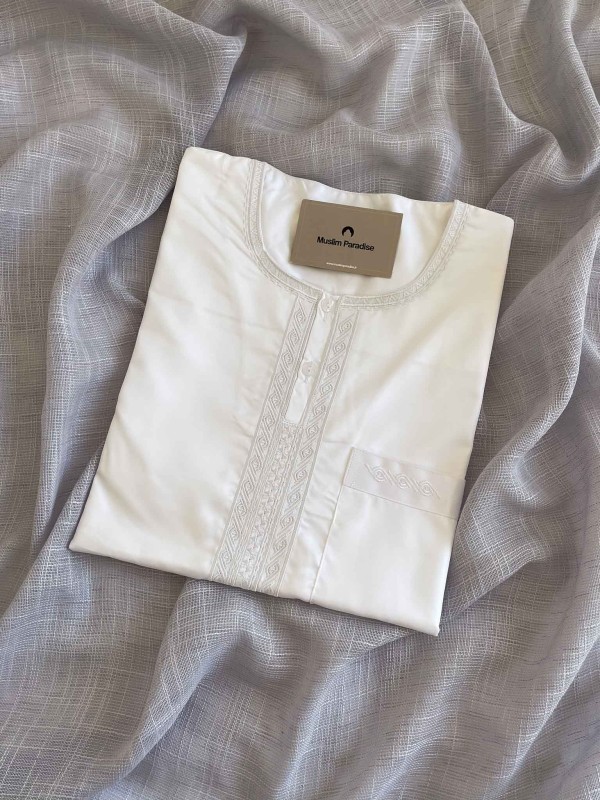 Ensemble Qamis manches longues homme et enfant tissu brillant