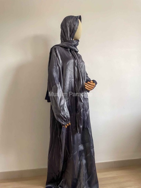 Abaya hijab intégré brillante gris foncé