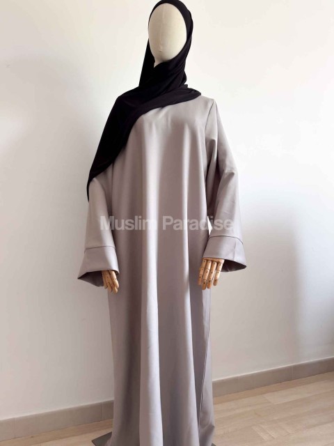 abaya basique à poches pas cher gris clair muslim paradise