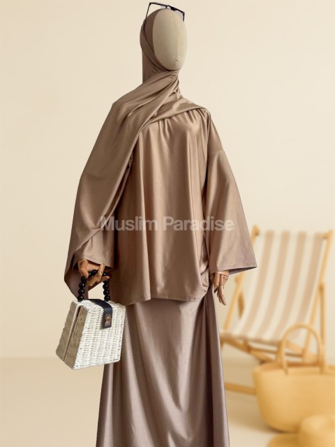 burkini 3 piezas top holgado + falda (leggings incorporados) + hijab de baño