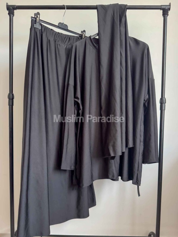 burkini 3 piezas top holgado + falda (leggings incorporados) + hijab de baño