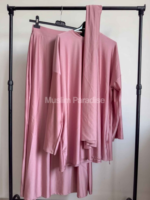 burkini 3 piezas top holgado + falda (leggings incorporados) + hijab de baño