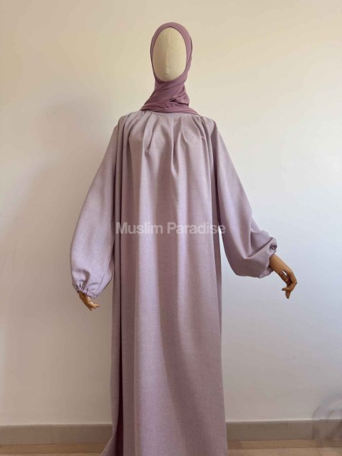 abaya col plissée rose clair