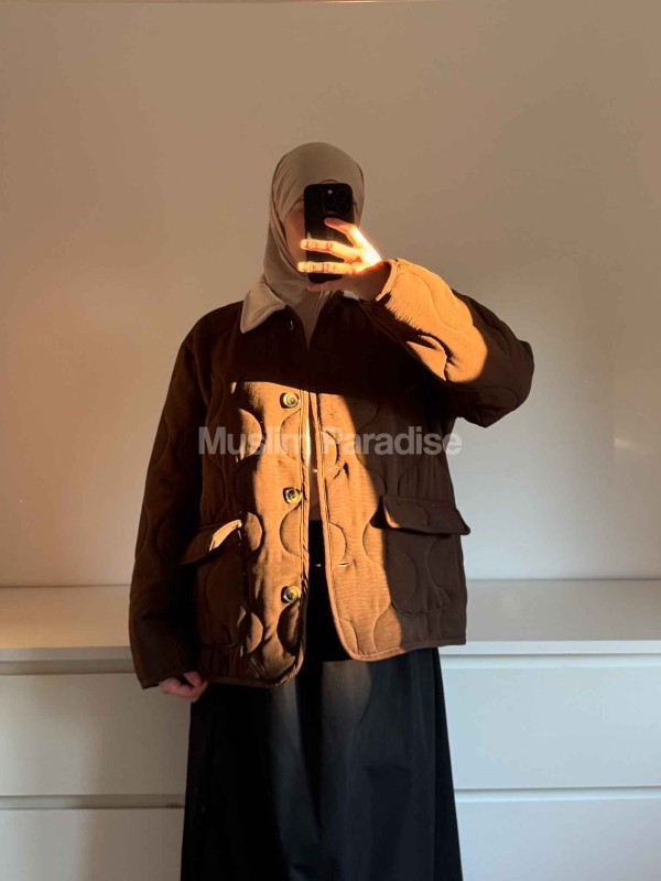 veste courte matelassée marron col velours chic femme automne hiver