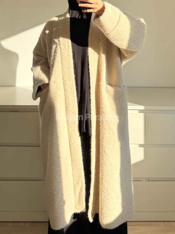 Manteau abaya mastour avec poches effet laine brossée – Muslim Paradise