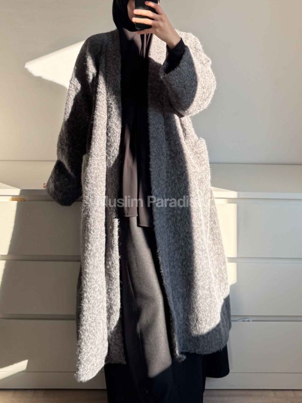 Manteau abaya mastour avec poches effet laine brossée – Muslim Paradise