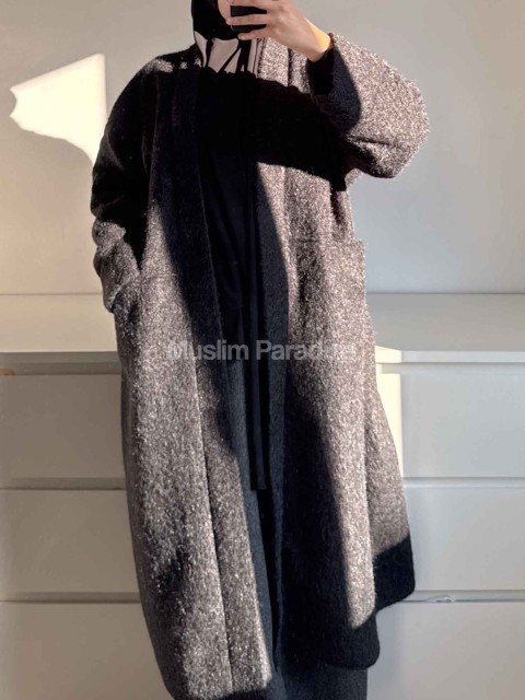 Manteau abaya mastour avec poches effet laine brossée – Muslim Paradise