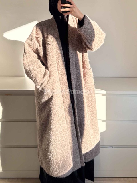 Abrigo abaya mastour con bolsillos efecto lana cepillada – Muslim Paradise