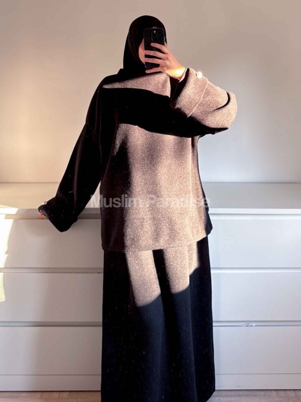 Conjunto jersey y falda efecto lana acanalada - Conjunto cálido y modesto - Muslim Paradise