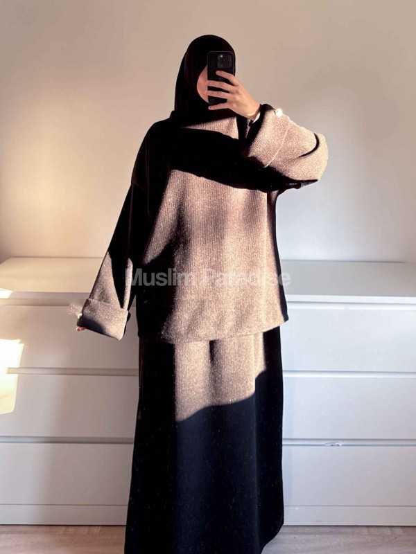 Conjunto jersey y falda efecto lana acanalada - Conjunto cálido y modesto - Muslim Paradise
