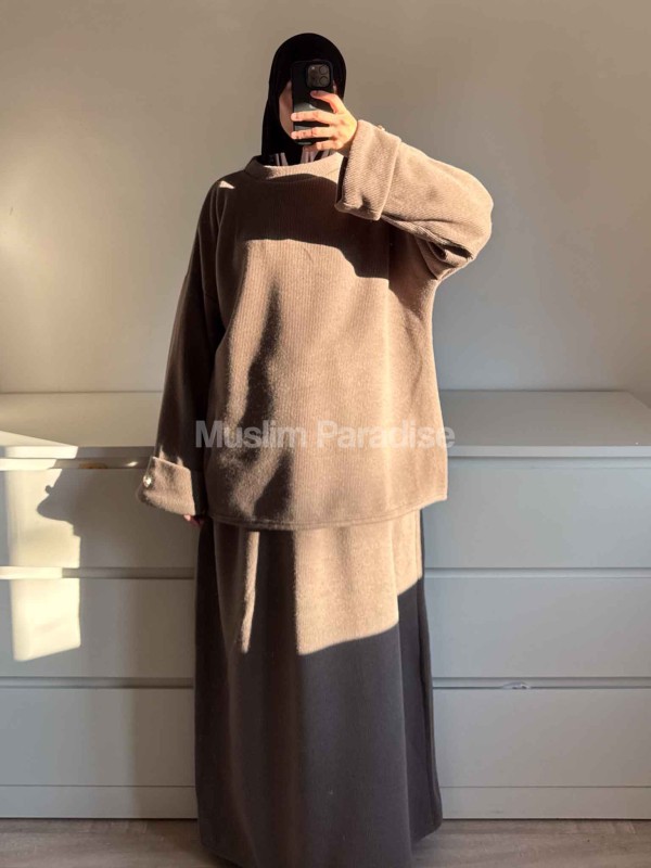 Conjunto jersey y falda efecto lana acanalada - Conjunto cálido y modesto - Muslim Paradise