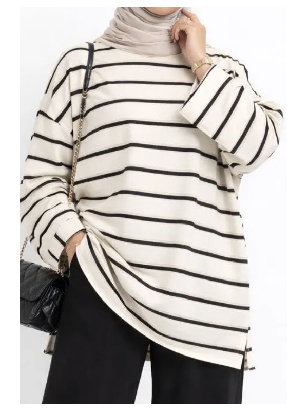 Camiseta a rayas de manga larga de algodón barata - Muslim Paradise