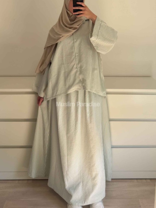Conjunto de camisa extragrande y falda larga a cuadros para mujer - Muslim Paradise