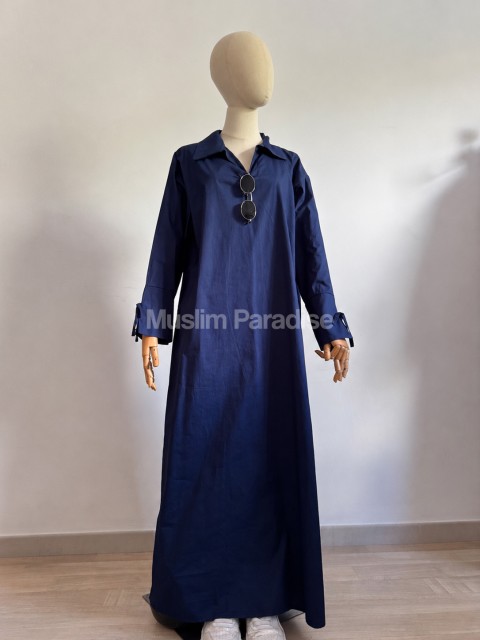 Vestido largo de algodón con cuello camisero - Corte holgado y elegante - Muslim Paradise
