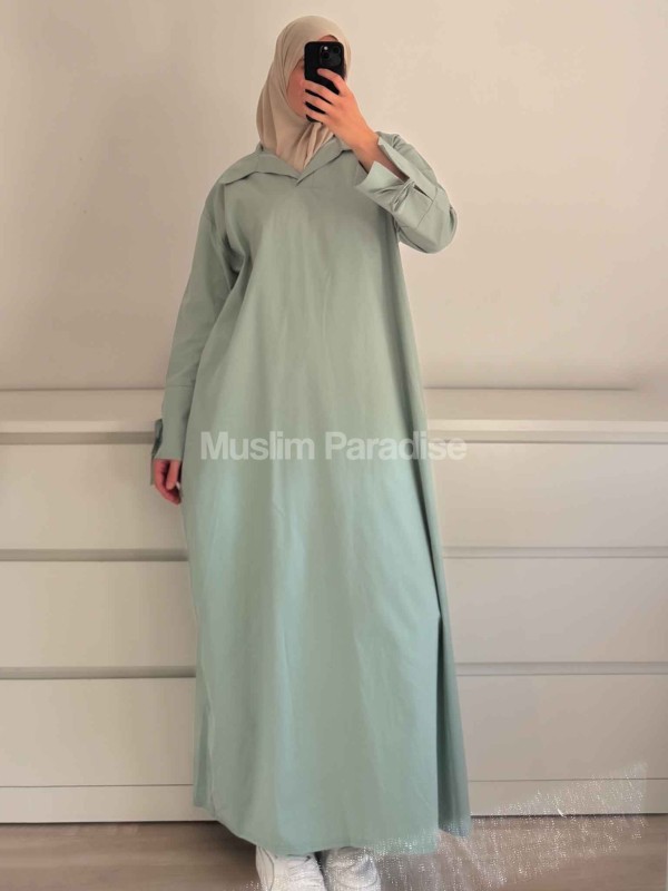 Vestido largo de algodón con cuello camisero - Corte holgado y elegante - Muslim Paradise