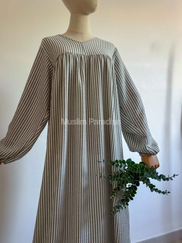 Abaya de manga abullonada a rayas - Abaya de verano - Muslim Paradise