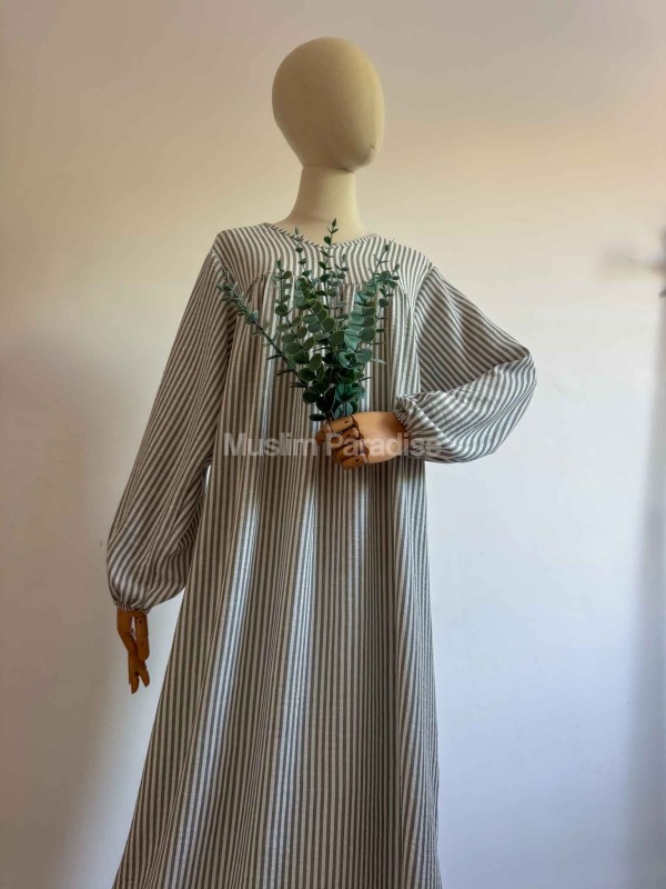 Abaya de manga abullonada a rayas - Abaya de verano - Muslim Paradise