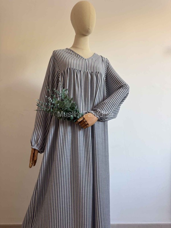 Abaya de manga abullonada a rayas - Abaya de verano - Muslim Paradise