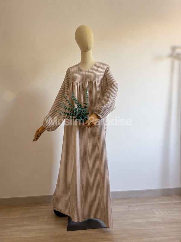 Abaya de manga abullonada a rayas - Abaya de verano - Muslim Paradise