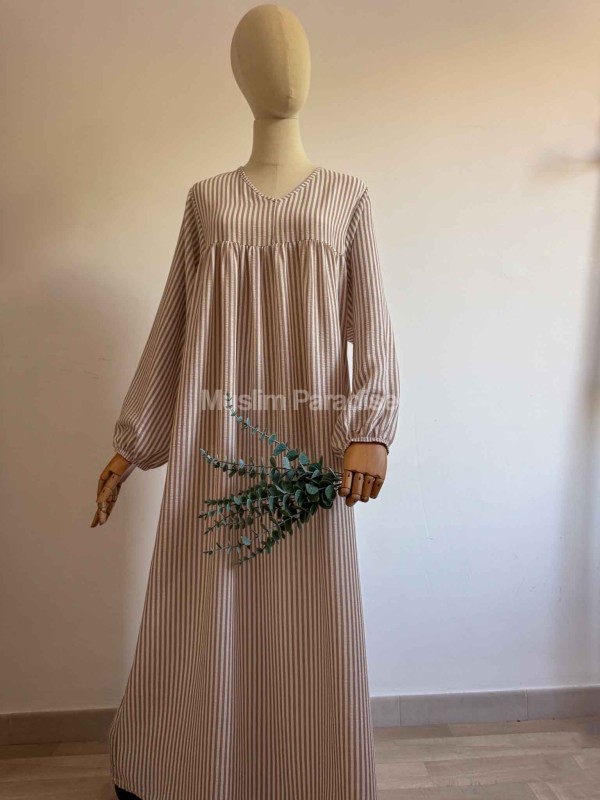 Abaya de manga abullonada a rayas - Abaya de verano - Muslim Paradise
