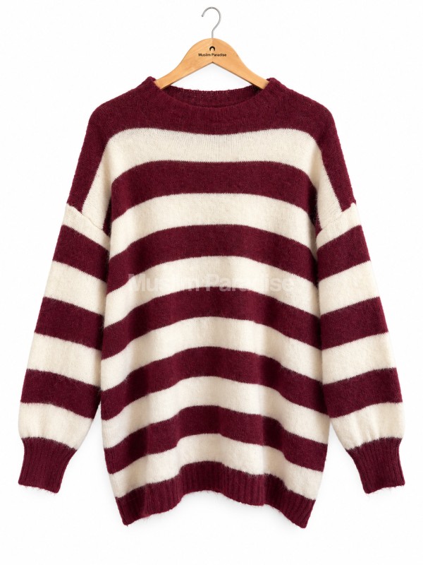 Pull long femme maille fine rayée - Muslim Paradise