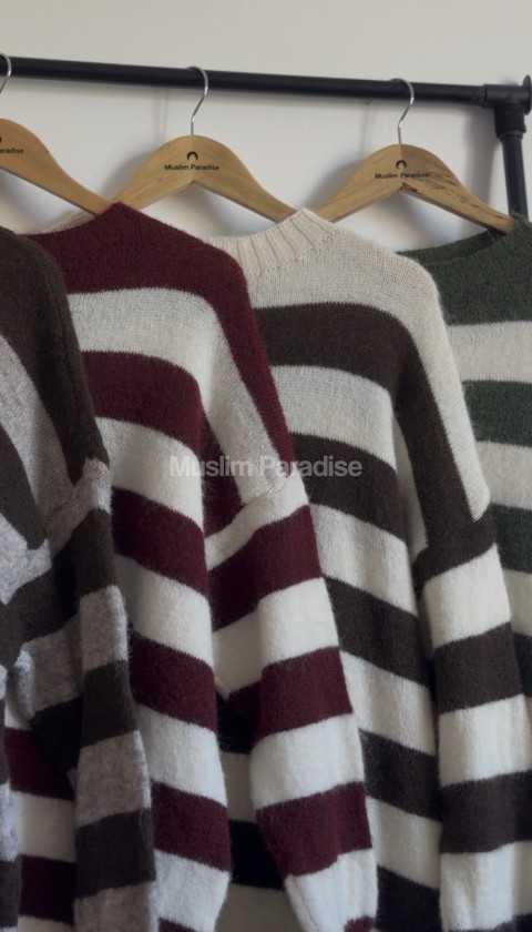 Pull long femme maille fine rayée - Muslim Paradise