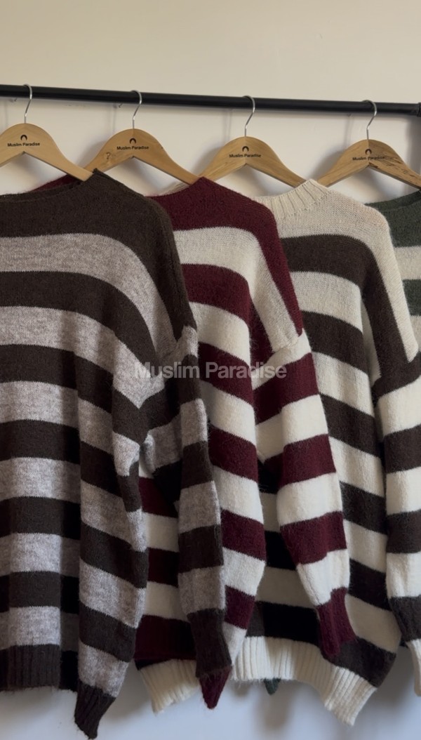 Pull long femme maille fine rayée - Muslim Paradise